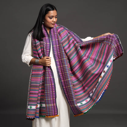 Pink - Kutch Hand Embroidery Handwoven Pure Woolen Shawl