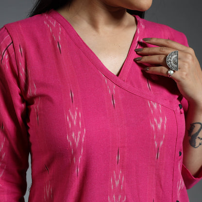 Dark Pink - Pochampally Ikat Weave Cotton Long Kurta