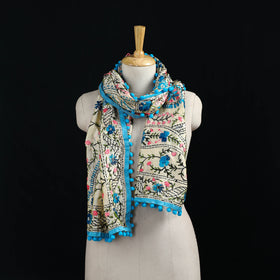 Ranihati Chanderi Silk Hand Embroidered Stole with Pom Pom 158