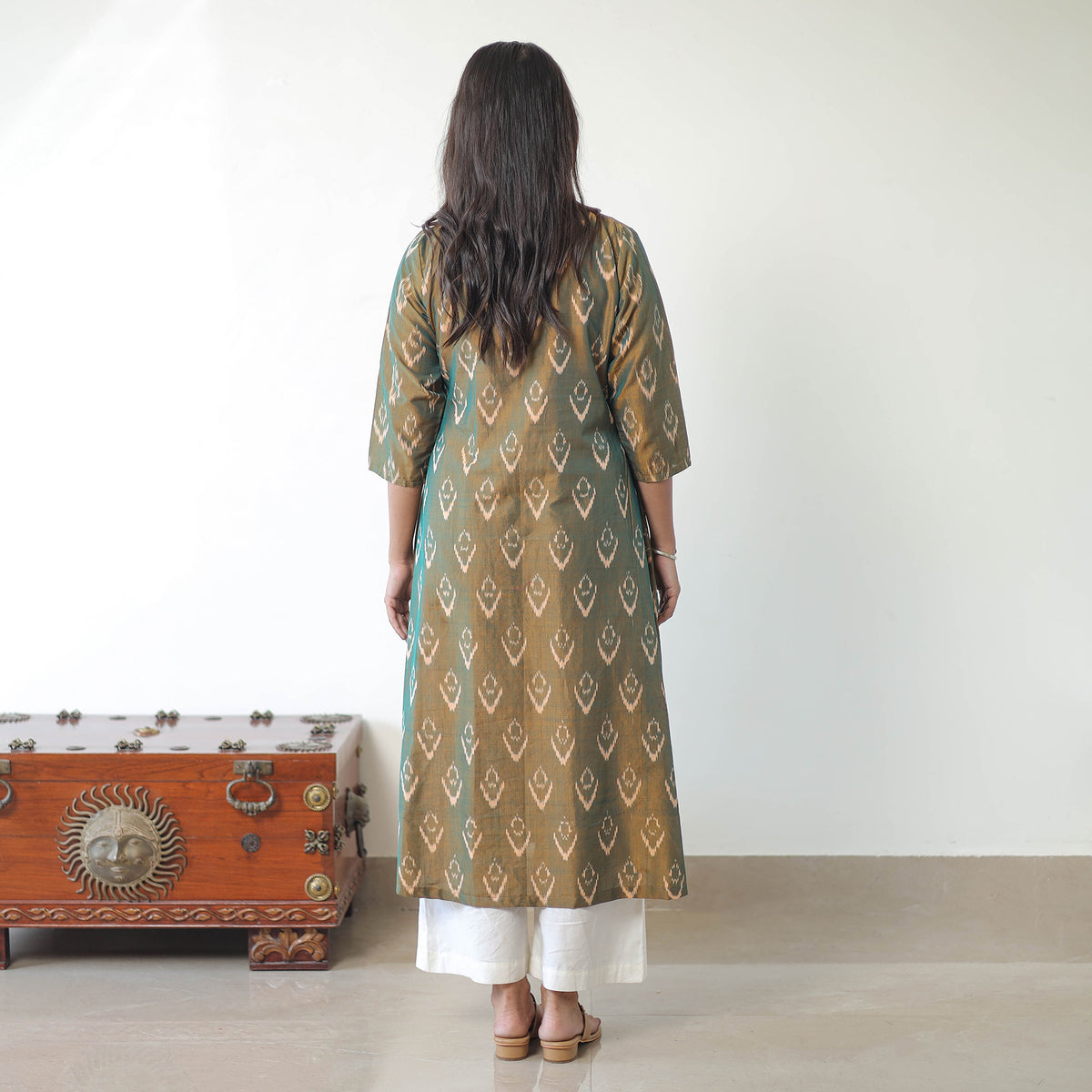 Green - Mercerised Cotton Pochampally Ikat Kurta (A-Line) 04