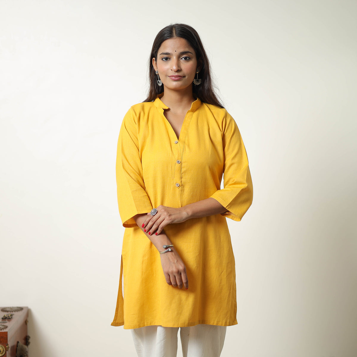 Jasmin Yellow Flex Cotton Short Plain Kurta