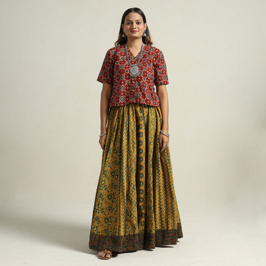 Ajrakh Block Printed 24 Kali Patchwork Cotton Long Skirt 37