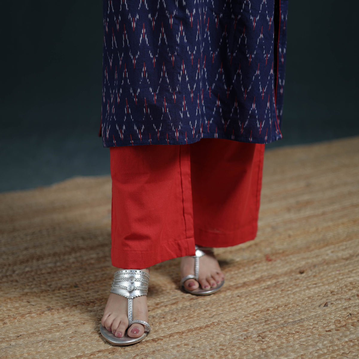 Pochampally Ikat Cotton Suit Set with Dupatta for Women 21