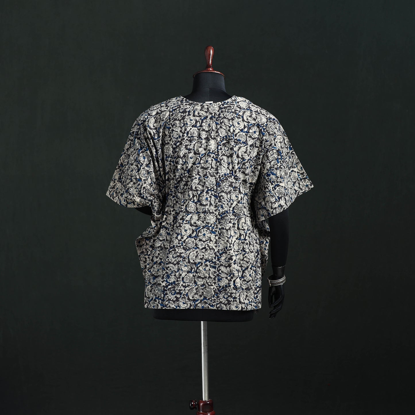Black - Kalamkari Hand Block Print Natural Dyed Cotton Kaftan (Short) 16