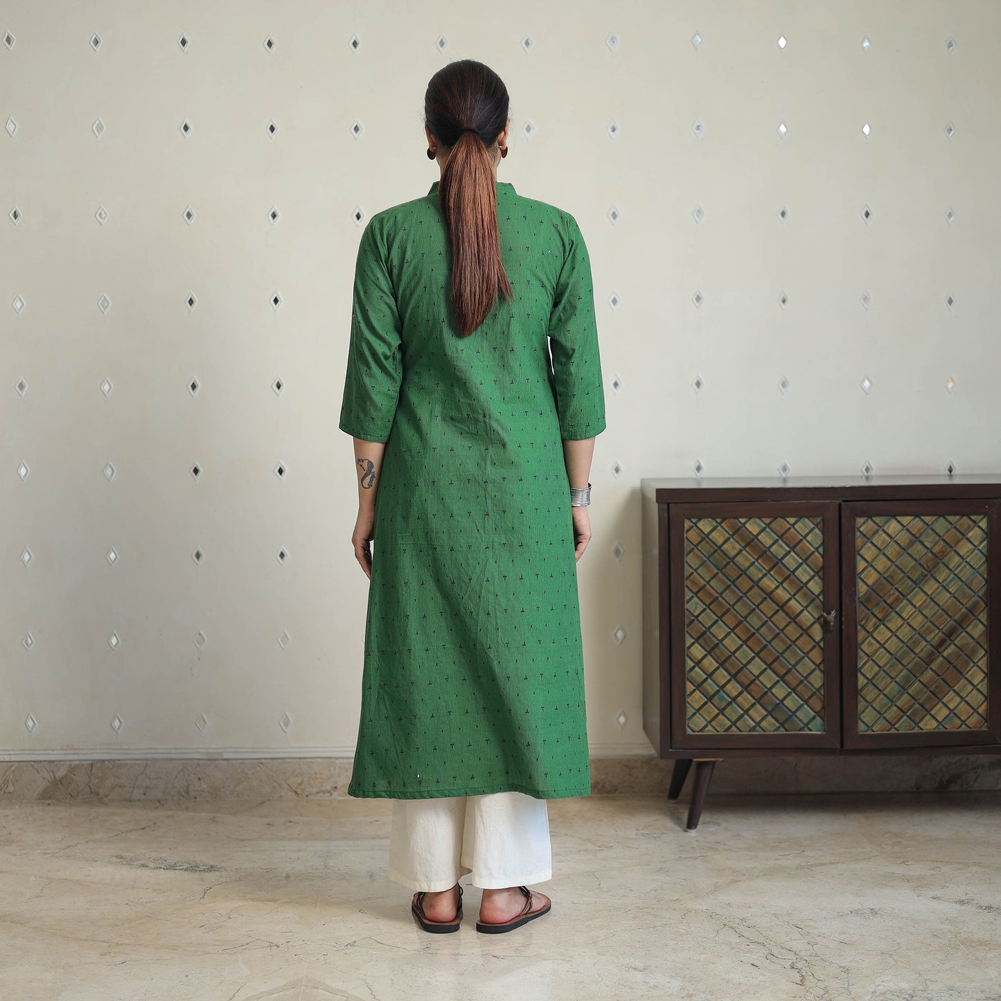 Green - Jacquard Cotton A-Line Kurta 20