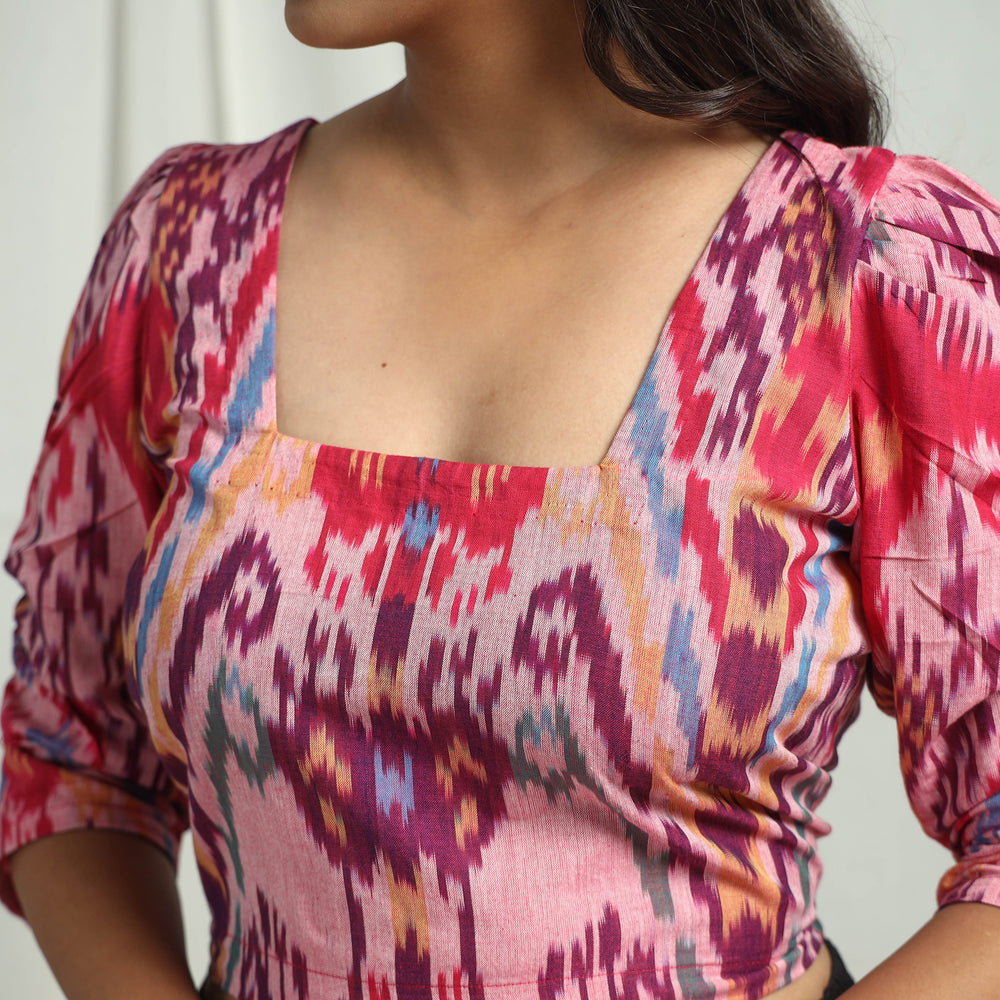 Pink - Handloom Cotton Central Asian Pochampally Ikat Crop Top 08