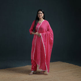 Bandhani Tie-Dye Cotton Suit Set with Dupatta for Women 14