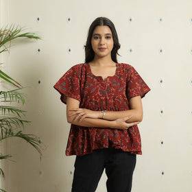 Red - Ajrakh Block Printed Cotton Crop Top 09