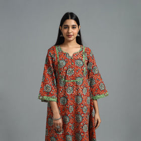 Red - Block Printed Cotton A-Line Bagru Kurta 12