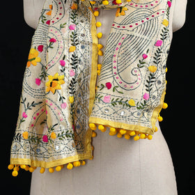 Ranihati Chanderi Silk Hand Embroidered Stole with Pom Pom 160