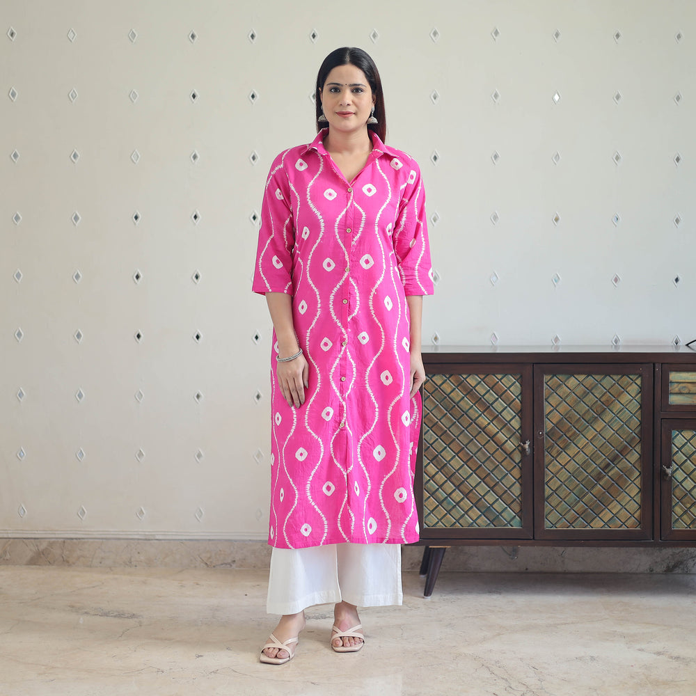 Pink - Tie & Dye Cotton Straight Shibori Kurta 18