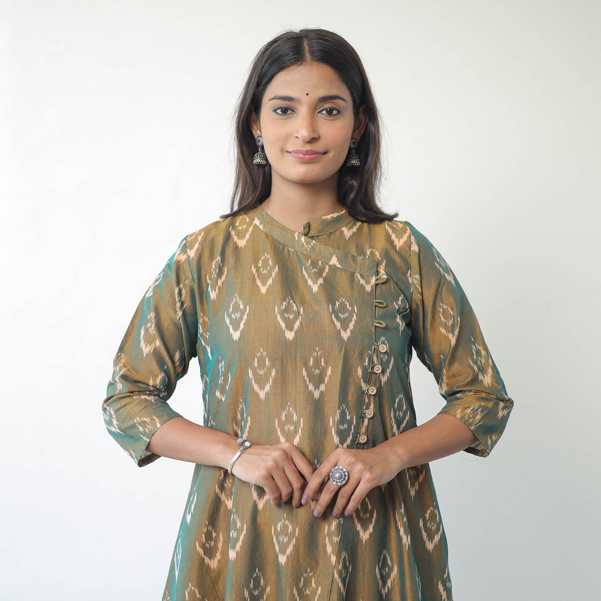 Green - Mercerised Cotton Pochampally Ikat Kurta (A-Line) 04