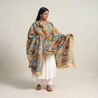 Beige - Bengal Handloom Silk Kantha Embroidery Dupatta 09