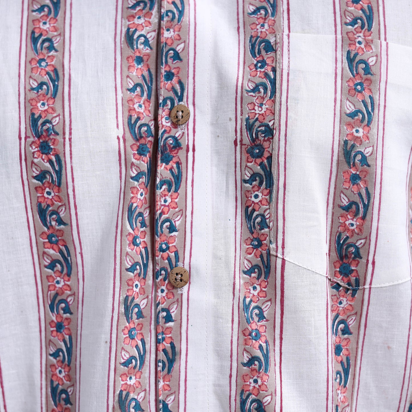 White - Sanganeri Block Printed Cotton Men Half Sleeve Shirt 12