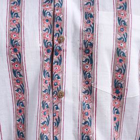 Buy White Sanganeri Block Printed Cotton Men Half Sleeve Shirt 