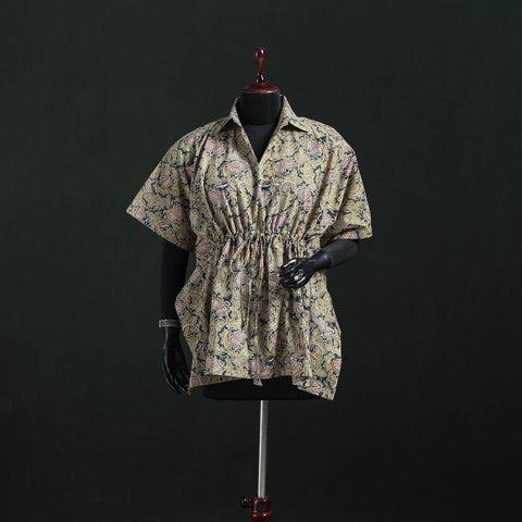 Beige - Kalamkari Hand Block Print Natural Dyed Cotton Kaftan (Short) 17