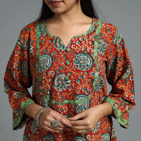 Red - Block Printed Cotton A-Line Bagru Kurta 12