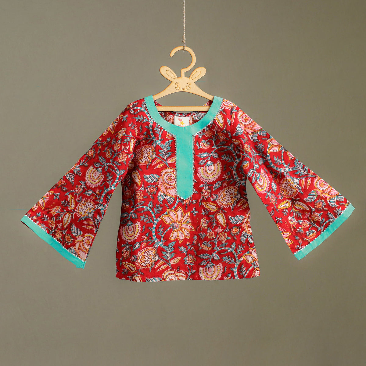 Girls Gota Work Floral Block Print Cotton Kurta with Sharara Set (3-4 Years) 38