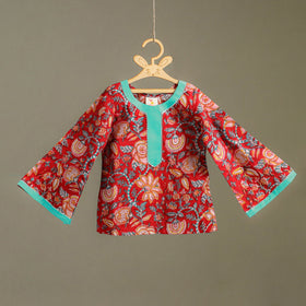 Girls Gota Work Floral Block Print Cotton Kurta with Sharara Set (3-4 Years) 38