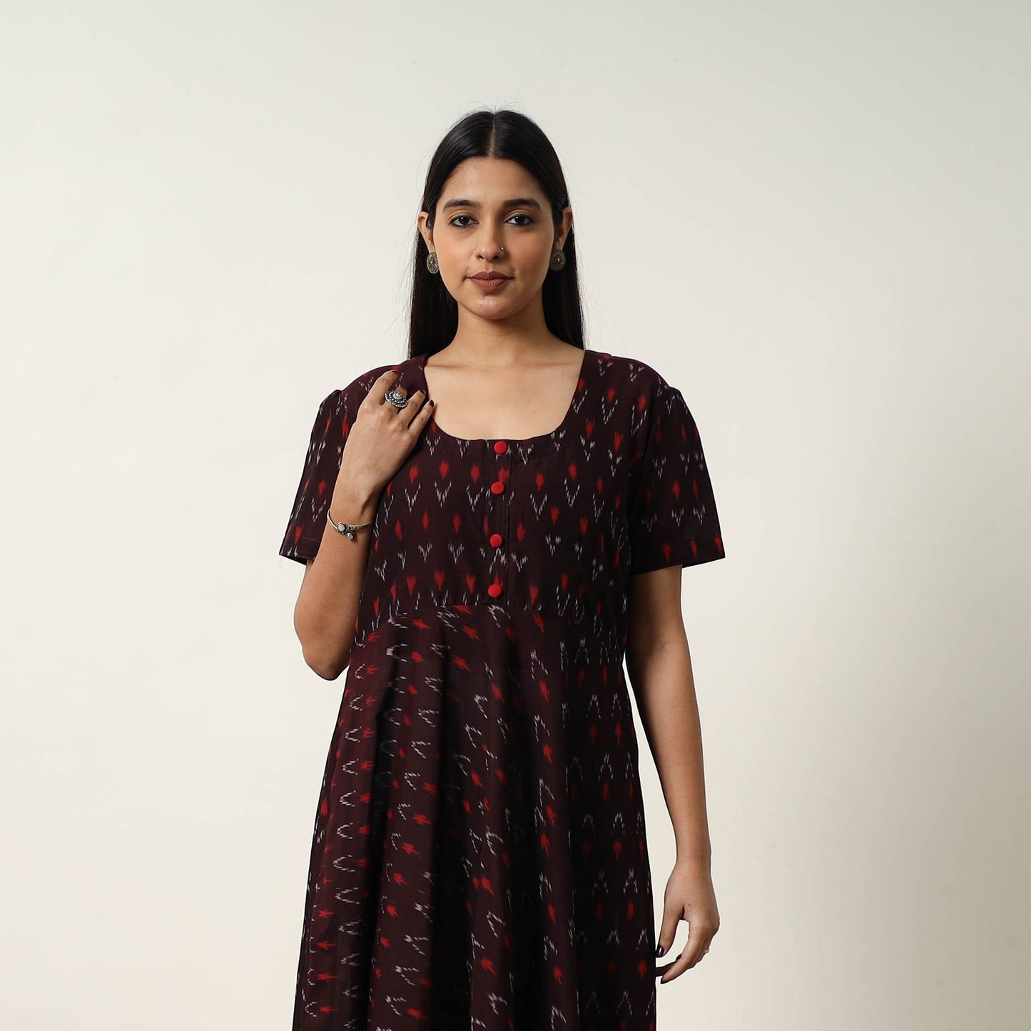 Mercerized Cotton Flared Pochampally Ikat Dress 13