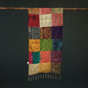 Pure Silk Reversible Patchwork Stole with Tassels 03