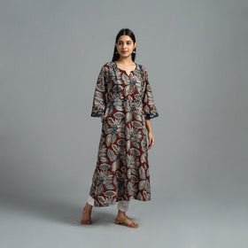 Brown - Block Printed Cotton A-Line Bagru Kurta 14