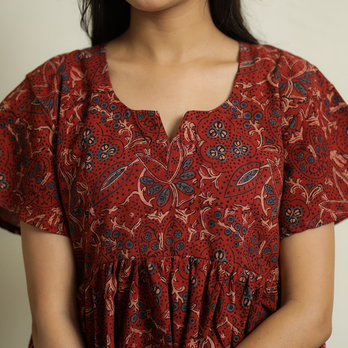 Red - Ajrakh Block Printed Cotton Crop Top 09