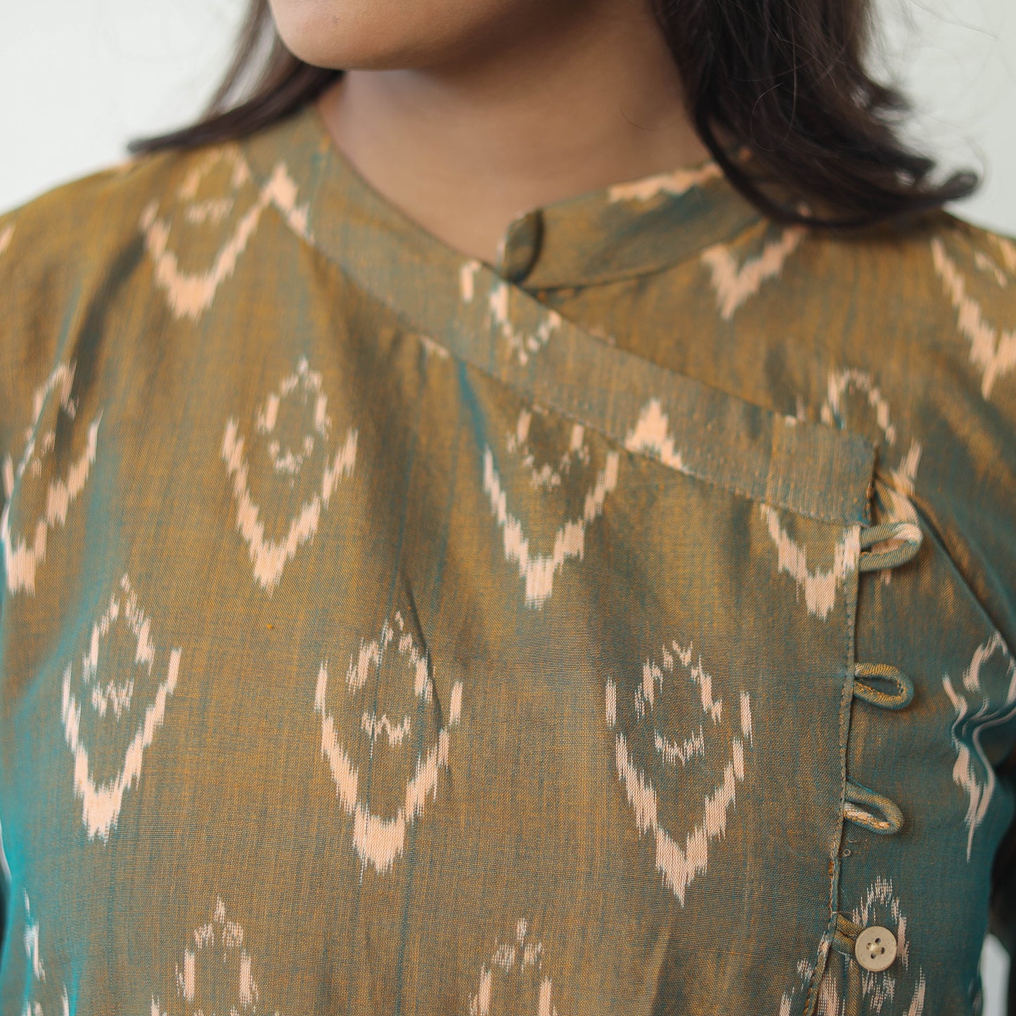 Green - Mercerised Cotton Pochampally Ikat Kurta (A-Line) 04