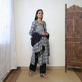 Buy Grey Handloom Cotton Pochampally Ikat Kurta Set Online