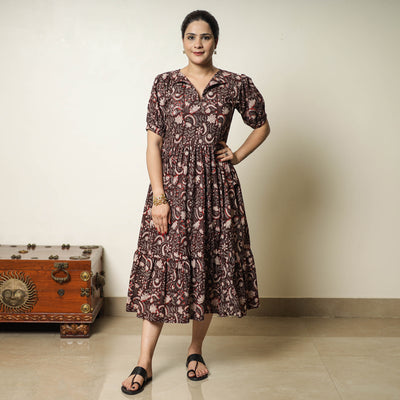 Maroon - Bagru Block Printed Cotton Tiered Dress 15