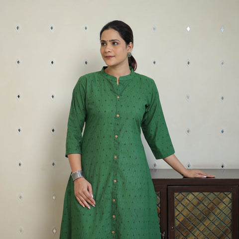 Green - Jacquard Cotton A-Line Kurta 20