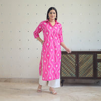 Pink - Tie & Dye Cotton Straight Shibori Kurta 18