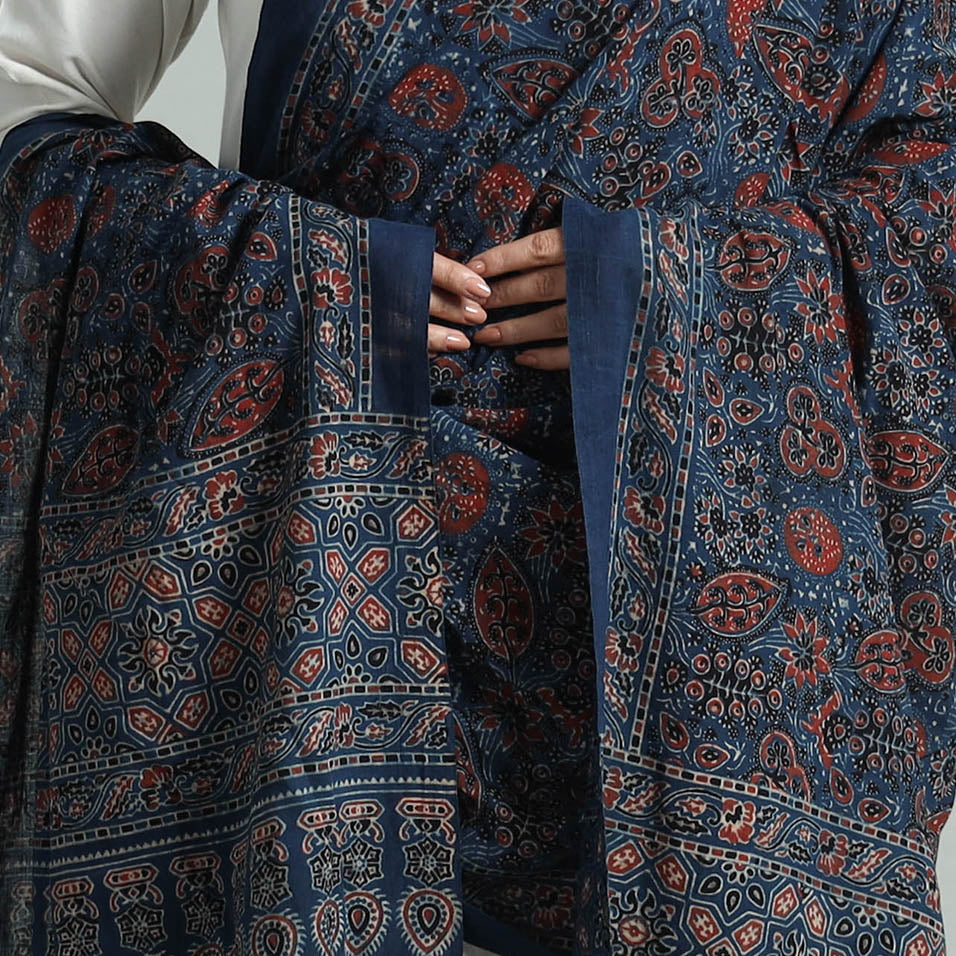 Blue - Hand Block Printed Cotton Ajrakh Dupatta 20