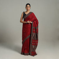 Maroon - Applique Patchwork Mul Cotton Tagai Ajrakh Saree 14