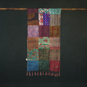 Pure Silk Reversible Patchwork Stole with Tassels 02