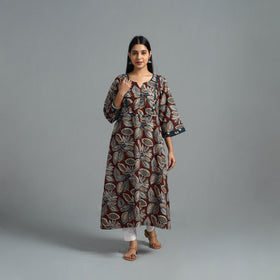 Brown - Block Printed Cotton A-Line Bagru Kurta 14