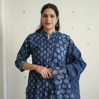 Blue - Hand Block Print Indigo Bagru Cotton Suit Set 02