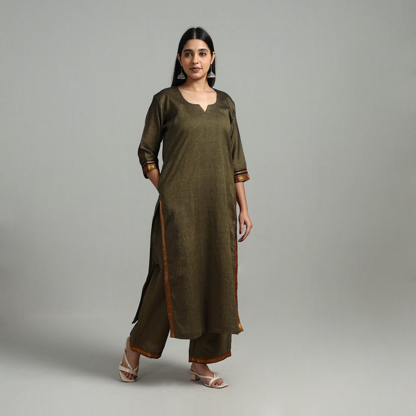 Buy Cotton Green Dharwad Kurta Set with Palazzo & Dupatta
