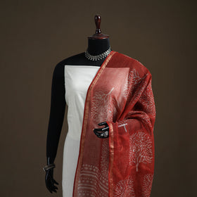 Pipad Hand Block Print Natural Dyed Kota Doria Cotton Dupatta 33