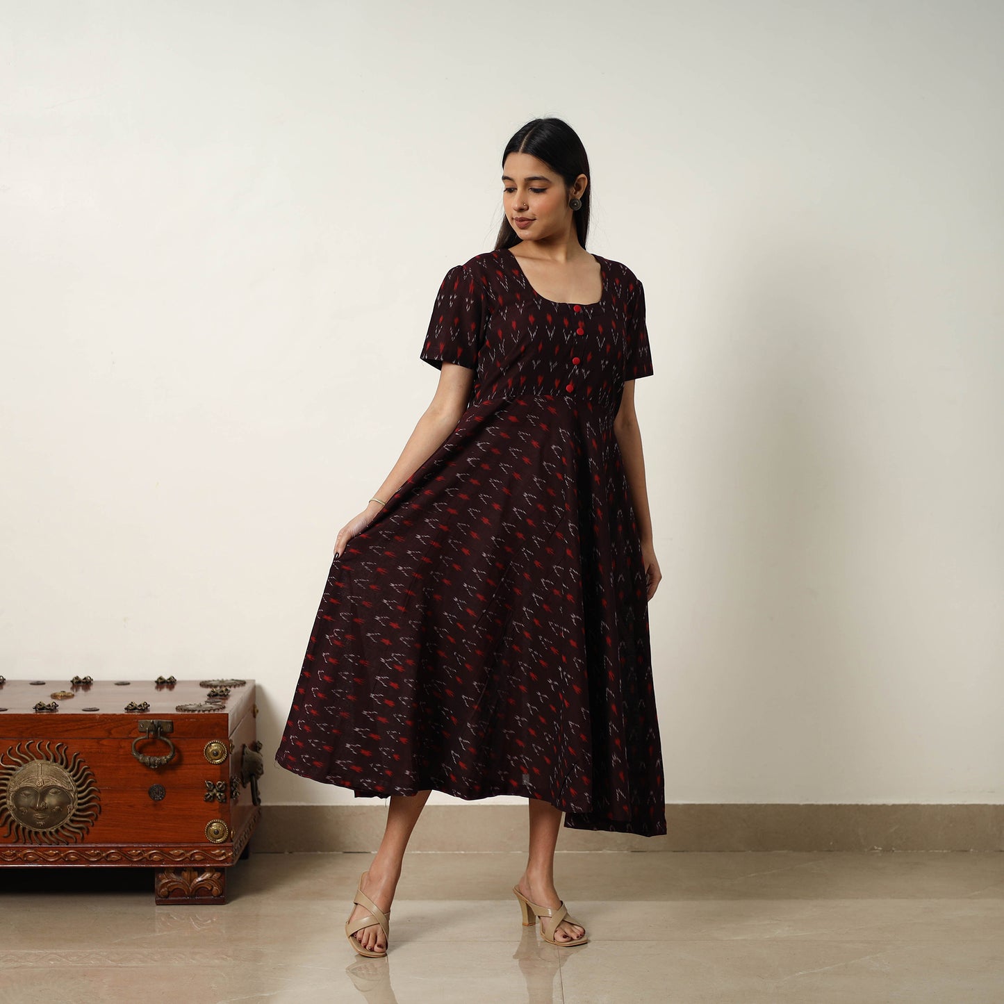 Mercerized Cotton Flared Pochampally Ikat Dress 13