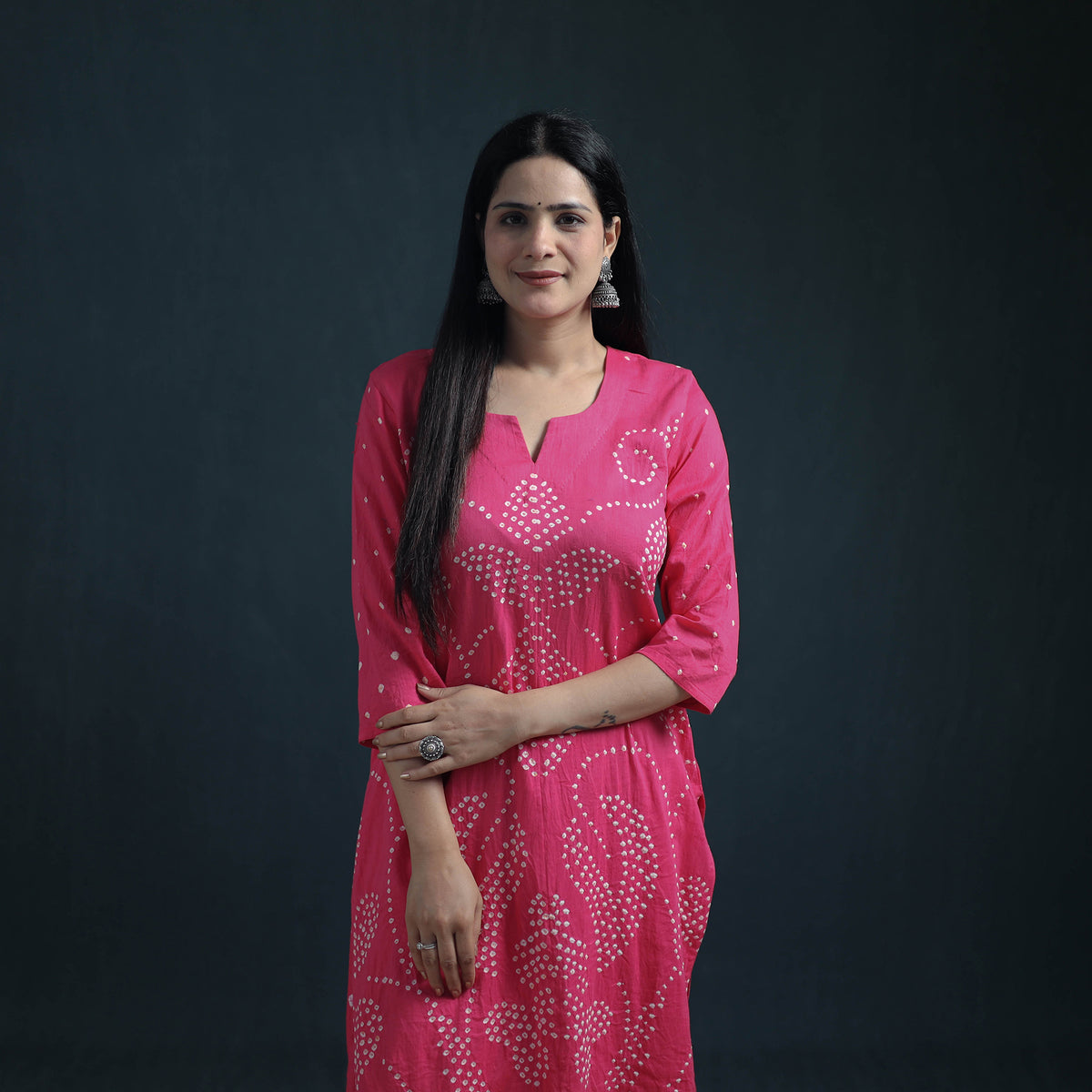 Bandhani Tie-Dye Cotton Suit Set with Dupatta for Women 14