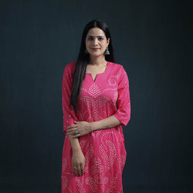 Bandhani Tie-Dye Cotton Suit Set with Dupatta for Women 14