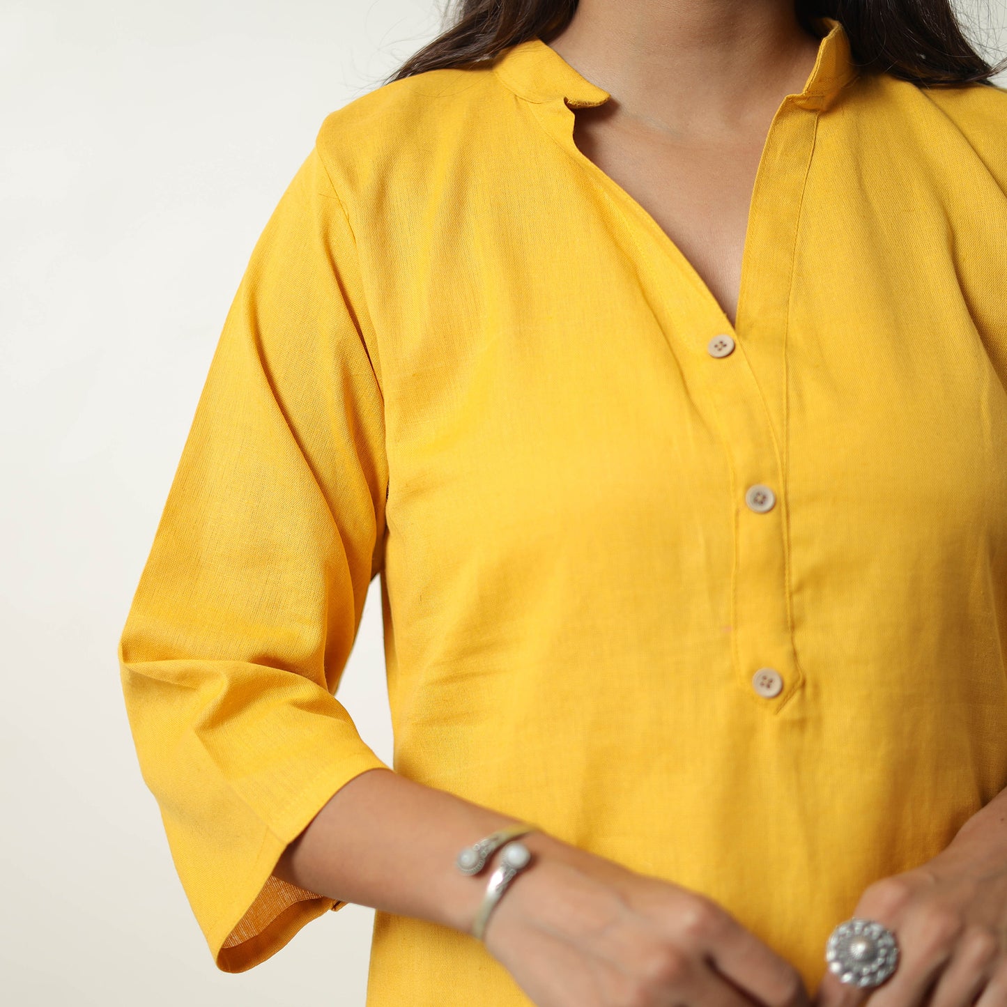 Jasmin Yellow Flex Cotton Short Plain Kurta