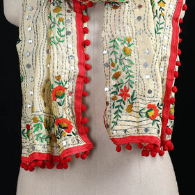 Ranihati Chanderi Silk Hand Embroidered Stole with Pom Pom 163