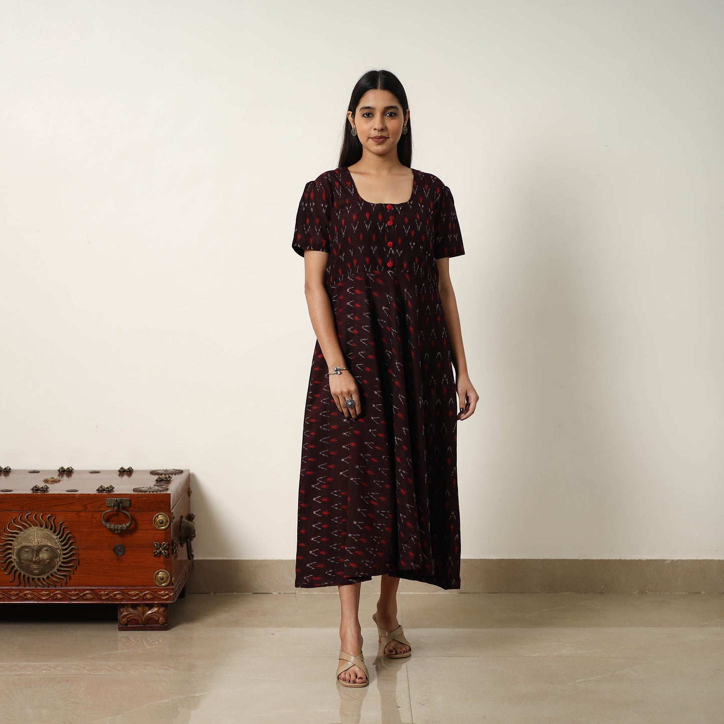 Mercerized Cotton Flared Pochampally Ikat Dress 13