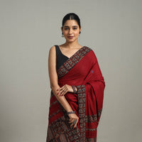 Maroon - Applique Patchwork Mul Cotton Tagai Ajrakh Saree 14