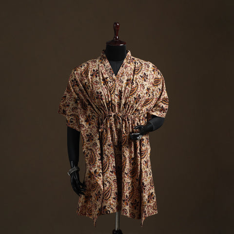 Natural Dyed Hand Block Kalamkari Print Cotton Kaftan (Medium) 77