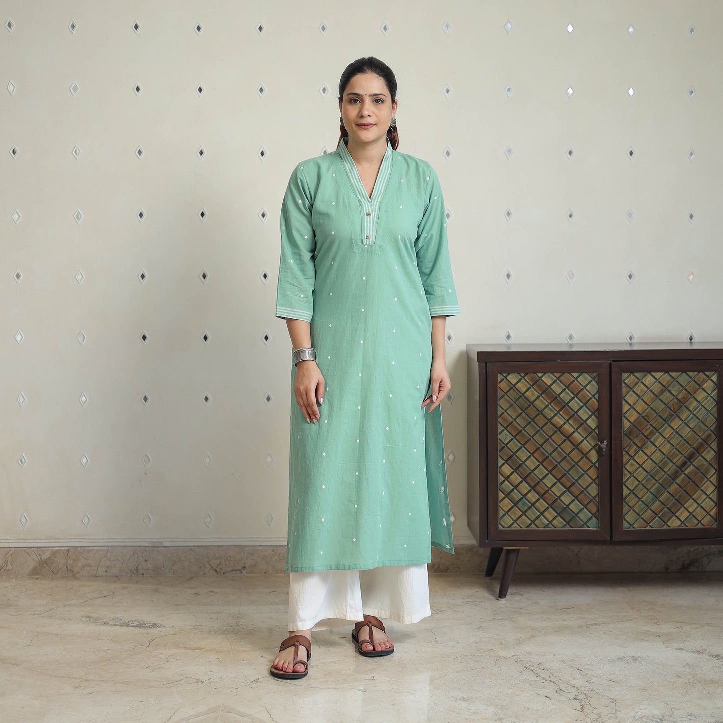 Green - Jacquard Cotton Straight Kurta 01