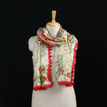 Ranihati Chanderi Silk Hand Embroidered Stole with Pom Pom 163