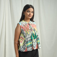 Multicolor - Handloom Cotton Central Asian Pochampally Ikat Crop Top 03